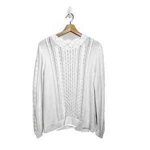 Banana Republic White Ivory Pointelle Crew Neck Sweater